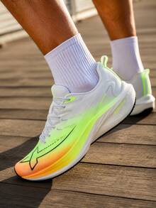 XTEP Men's One-Piece Molded Marathon Training Breathable Running Shoes 875219110069 Classic White/Tangerine Orange - Classic White/Mandarin Orange - View 1