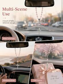 Cross Prayer Beads Car Hanging Ornament, Car Interior Decoration, Car Accessories, Holiday Birthday Gift, Fashion Innovative Car Backpack Pendant, Due To Lighting Issues During Shooting, There May Be Slight Color Difference - Multicolor - View 4