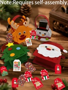 12pcs Christmas Handheld Gift Bag Set – Includes Bags Featuring Santa Claus, Snowman, And Reindeer Designs, Plus Cards And Twine. A DIY Kit Suitable For Christmas Gift Wrapping, Holiday Decor, And Themed Party Packaging. - Multicolor - View 2