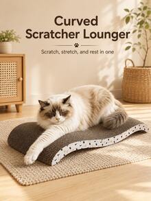 Curved Cat Scratching Board, Corrugated Cardboard Cat Bed, 2-In-1 Cat Lounge Bed | Suitable For Multi-Cat Households And Cat Owners | Ergonomic Spine Support Design, Furniture Protection, High-Density Durable Material | Suitable For Indoor Home Living Room Large Wave Cat Scratching Pad - one-size - View 5