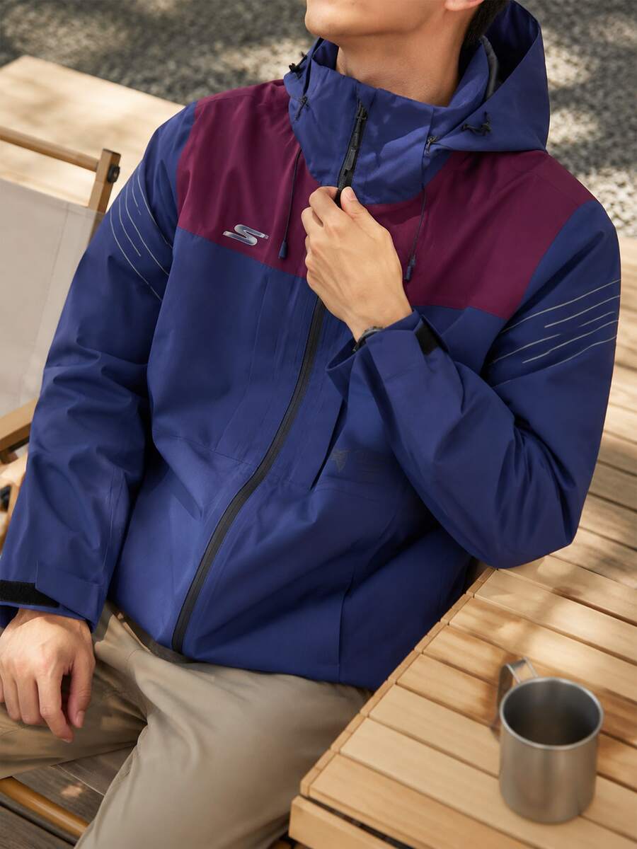 Skechers Men's Sports Jacket Woven Hooded Outerwear Colorblock Outdoor Training Hooded Top P423M032-00MZ - Bright Blue - View 1