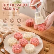 8pcs Dessert Embossing Mold Set, Plastic Mooncake Pressing Molds With Decorative Patterns For DIY Baking, Cookies And Pastries - Mooncake Mold Set 8pcs - View 4