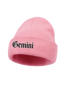 Women Soft Ribbed Knit Cuffed Beanie Hat, Zodiac Constellation Letter Print Winter Warm Beanie, Horoscope Accessory & Birthday Gift For Ladies - Pink - View 6