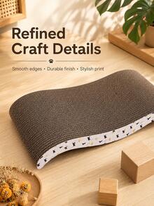 Curved Cat Scratching Board, Corrugated Cardboard Cat Bed, 2-In-1 Cat Lounge Bed | Suitable For Multi-Cat Households And Cat Owners | Ergonomic Spine Support Design, Furniture Protection, High-Density Durable Material | Suitable For Indoor Home Living Room Large Wave Cat Scratching Pad - one-size - View 6