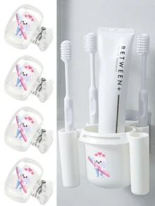 Cute Tooth-Shaped Pattern Toothbrush Holder&Clip Set–Adhesive Wall-Mounted Storage Rack For Bathroom,Toilet,Washroom–Space-Saving,Leak-Proof,Easy To Clean–For Home,Dorm,Office–Gift For Students,Families–For Back-To-School,Housewarming,Birthday - Multicolor - View 11