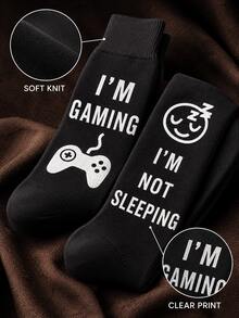 1 Pair All Cotton Mid-Calf Socks With Letter Non-Slip Dots On Sole, Floor Socks For Men And Women Gaming - Multiple Styles - View 6