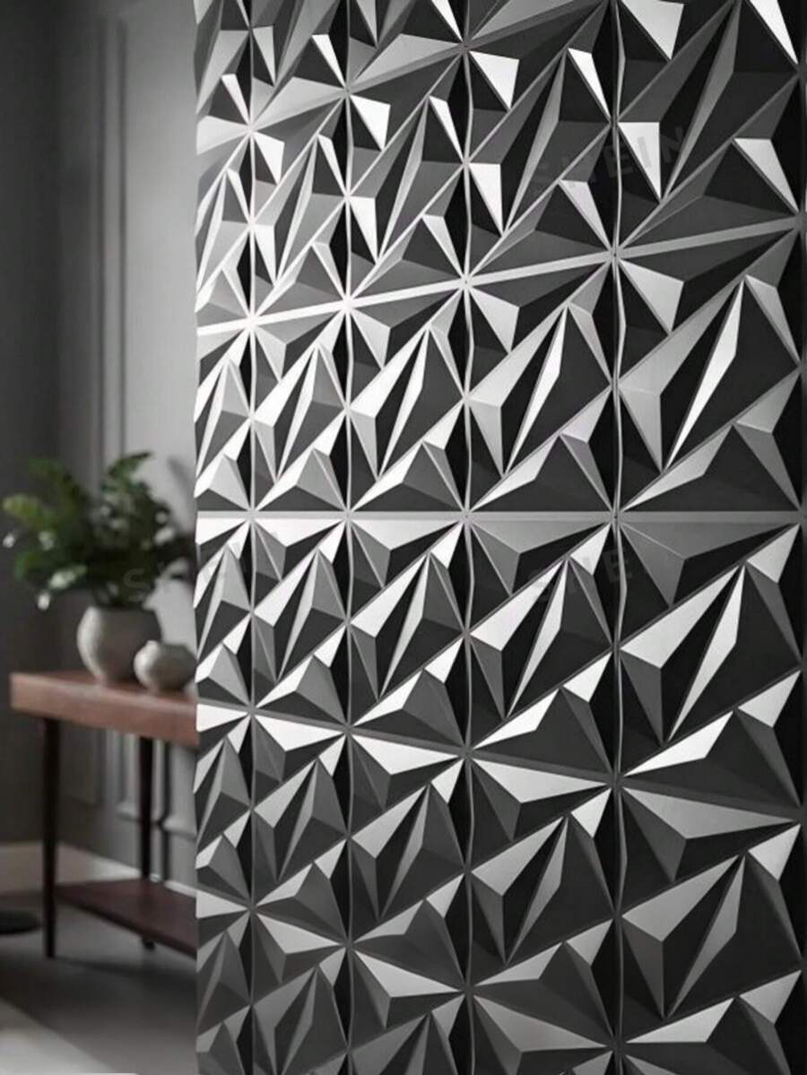 Diamond Style 3D Wall Panel, PVC Modern Geometric Triangle Embossed Wall Sticker, Waterproof Noise-Reducing Decorative Wall Panel, Suitable For Living Room, Bedroom, TV Background Wall, Office, Home Theater, Indoor Home Decor, White And Black Optional - 3D Wall Panels - View 1
