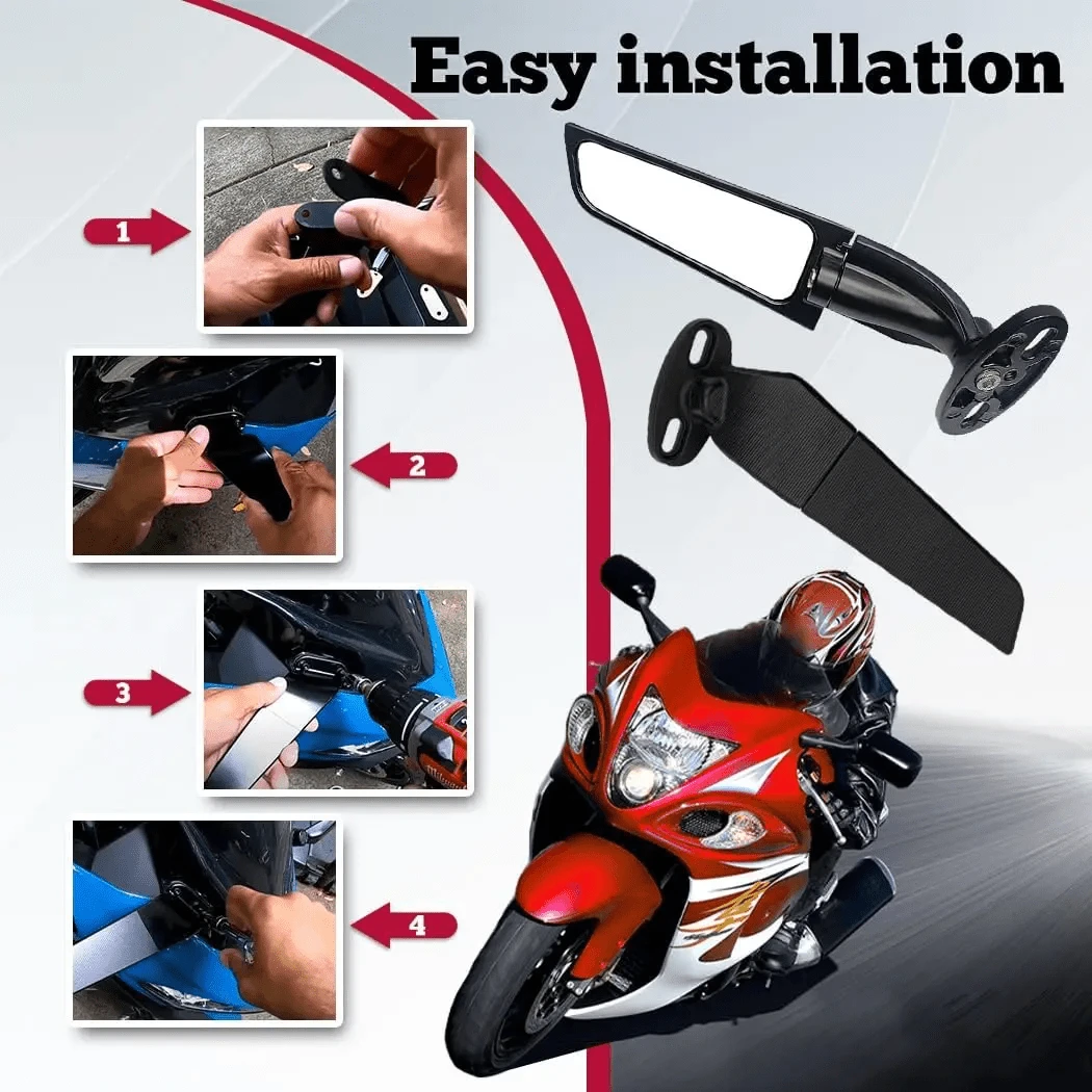 Motorcycle Rearview Mirror Modification Wing Adjustable Rotating Mirror, Suitable For Ducati, Aprilia, Suzuki, Kawasaki, - A - View 1
