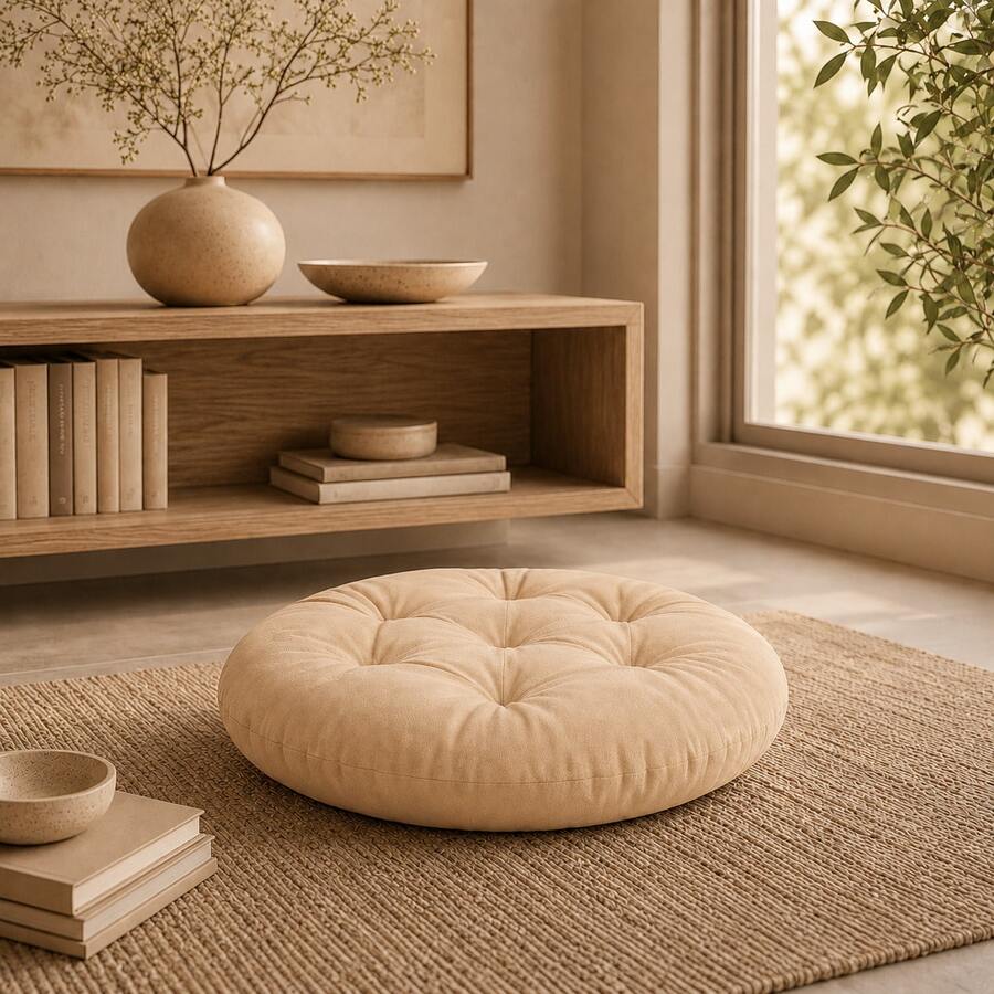 Luxury Tufted Round Seat Pad – Ergonomic & Comfortable Floor Cushion For Indoor & Outdoor Relaxation - Apricot - View 1
