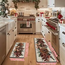 1/2/3pcs Christmas Theme Kitchen Rugs, Flannel Kitchen Mats With Christmas Pine Cone And Pine Branch Pattern, Soft Comfortable Absorbent Non-Slip Machine Washable With Non-Slip Backing, Multi-Purpose Floor Mats Suitable For Doorway, Living Room, Bedroom, Kitchen, Dining Room, Bathroom, Patio, Entryway, Home And Holiday Decor - Multicolor - View 16