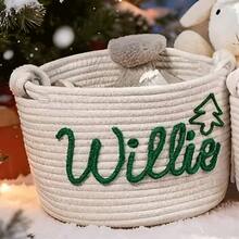 1pc Personalized Customized Christmas Basket Round Rope Storage Basket Holiday Gift Basket Holiday Storage Organizer Basket Knitted Rope Storage Bin - Multicolor - View 30