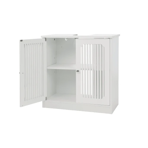 Bathroom Vanity Cabinet Without Sink, Freestanding Bathroom Cabinet With Double Doors And Slatted Front, White Bathroom Cabinet. - White - View 1