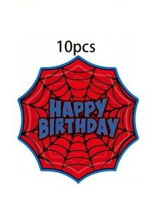 10pcs/20pcs/70pcs Spider Web Birthday Paper Tableware Set, Red & Blue Spider Web Design 7/9 Inch Paper Plates, 3.5 Inch Cups, 6.5 Inch Napkins, Hero Theme Birthday Party Supplies, Hero Theme Birthday Party Decoration Tableware Set - Multicolor - View 8