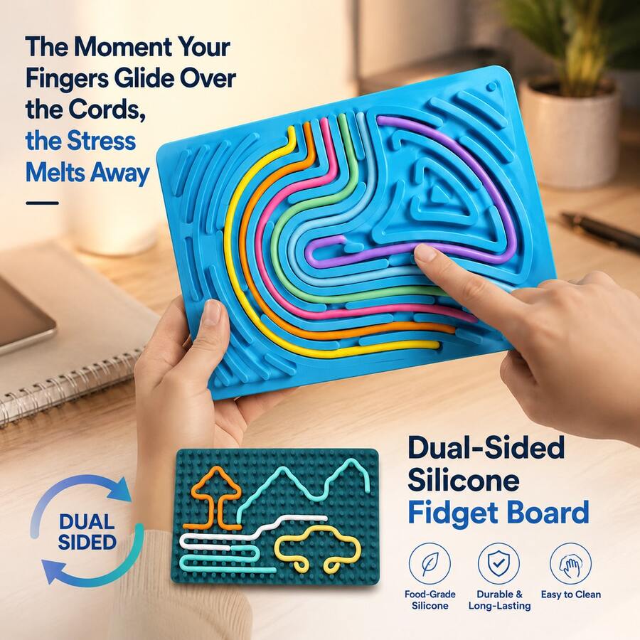 [Dual-Sided Stress Relief Tool]Silicone Sensory Activity Board | Colorful Cord Maze Fidget Toy | Silent Tactile Anxiety Relief | ADHD & Focus Aid | Portable Stress Reliever For Office & Commuting | Creative Gift For Friends