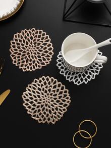 6-24pcs Gold Hollow Flower Design Coasters, Modern Minimalist PVC Round Waterproof Heat-Insulating Coasters Suitable For Coffee Table, Banquet, Holiday Gathering - Multicolor - View 8