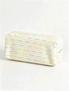 Sweet Striped Pencil Case, Colorful Bubble Gauze Woven Fabric Stationery Storage Bag, Large Capacity Zipper Pencil Pouch, Soft Texture Decorative Accessory, Suitable For Pens And Pencils, Students Back To School Study Desk Home Office Holiday Use - Multicolor - View 15