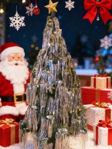 3000pcs Silver Christmas Tree Tinsel Foil Fringe Icicles- Christmas Tree Iridescent Tinsel Vintage Style Christmas Icicle Tinsel Strands Plastic Reflective Hanging Decorations For Christmas Tree, Window, Stair - Multicolor - View 5
