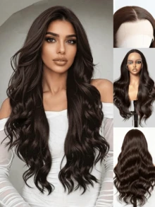 Women's 13*4 Front Lace Synthetic Glueless Wig, Dark Brown Hair, Heat-Resistant Fiber, Suitable For Daily Wear, Party, Cosplay, Music Festival, Halloween, Christmas, Natural Look, Easy To Maintain, Ponytail, Lace Cap, Curly Bangs, 1pc - Multicolor - View 12