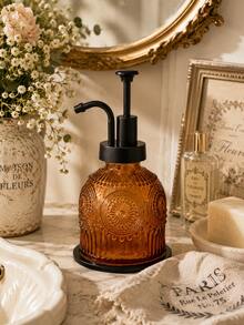 1pc 230ml Vintage Glass Soap Dispenser With Plastic Pump Head, Refillable Decorative Liquid Soap Bottle, Reusable Countertop Hand Soap Container, Suitable For Bathroom, Kitchen, Sink, Lotion, Shampoo, Dish Soap And Home Use - Multiple Styles - View 6