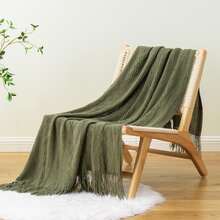1 buah Selimut Rajut Minimalis Warna Polos, Ramah Kulit, Bernapas, Cocok untuk Musim Gugur/Musim Dingin, Sofa, Tempat Tidur, dan Serbaguna - Dark Green - View 5