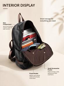 Men's Vintage Backpack, Large Capacity Multi-Pocket Casual Travel Bag, Suitable For Work, Campus And Daily Use, Vintage Business Commuter Bag - Multicolor - View 5