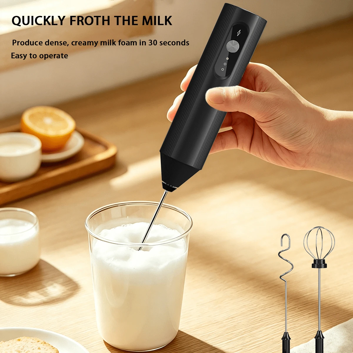 Pengocok Susu Elektrik Isi Ulang Genggam, Tongkat Pengocok Kopi Genggam | Mixer Minuman Portabel, 3 Kecepatan, 3 Kepala Pengaduk, Mixer Elektrik Cocok untuk Matcha Latte Cappuccino, Hadiah Dapur