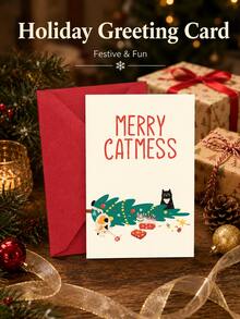 1PC Happy Cat Christmas Greeting Card, Suitable For Party Invitations, Gift Decoration Cards, A Christmas Gift For Friends - Single Piece - View 4