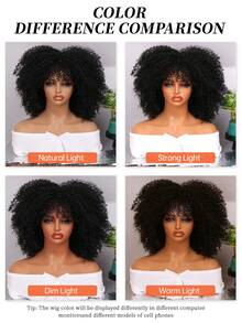 DZfirst 16-12 Inch Synthetic Heat Resistant Curly Wig With Bangs, High Density Fashion Wig For Daily Wear - Black - View 5