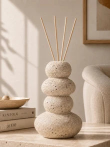 Beige Stacked Pebble Design Empty Reed Diffuser Bottle, Sculptural Home Decor - Multicolor - View 3