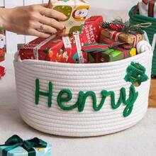 1pc Personalized Customized Christmas Basket Round Rope Storage Basket Holiday Gift Basket Holiday Storage Organizer Basket Knitted Rope Storage Bin - Multicolor - View 44