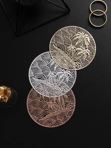 6-24pcs Coconut Tree Wave Hollow Coasters, Luxury Style PVC Round Heat-Insulating Non-Slip Coasters Suitable For Dining Table, Afternoon Tea, Home Party - Multicolor - View 7