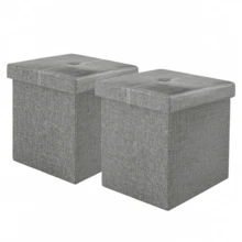 2 Pack Foldable Small Square Storage Ottoman Cube Footrest Seat Stool With Storage For Home Dorm - Grey - View 8