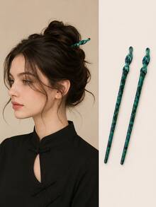 Leopard Print Hair Stick, Casual Bun Hair Clip For Women And Girls, Fashionable Hair Bun Accessory, Suitable For Daily Wear, Party, School And Travel - Multicolor - View 3