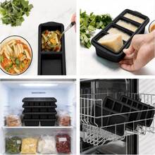 1 Silicone Food Storage Container With Lid, 2/4/6 Cup Broth Storage Container, Ice Cube Tray, For Freezing Soup, Sauces, Broth, And Leftovers, Easy Release, Convenient Meal Prep Container - Black - View 5
