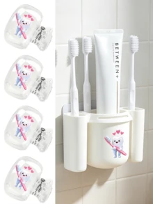 Cute Tooth-Shaped Pattern Toothbrush Holder&Clip Set–Adhesive Wall-Mounted Storage Rack For Bathroom,Washroom Space-Saving,Leak-Proof,Easy To Clean,Home,Dorm,Office,Gift For Students,Family,Back To School,Housewarming,Birthday - Multicolor - View 1