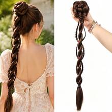 Women's Handmade Japanese Style Braided Hair Clip Twin Ponytail Wig, Natural Fluffy Lively Realistic Hair, New Chinese Style Long Braid - Black - View 3