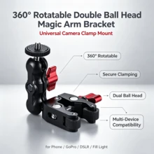 360° Rotating Camera Clip Mount Universal Dual Ball Head Magic Arm Phone DSLR Fill Light Stand - View 3
