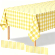 1/6/12PCS-137*274cm Taplak Meja Plastik Kotak-kotak Kuning dan Putih, Taplak Meja Kotak-kotak Kuning Sekali Pakai Dekoratif, Taplak Meja Pesta Persegi Panjang untuk Piknik, Peternakan, Ulang Tahun, Pernikahan - Kuning - View 9
