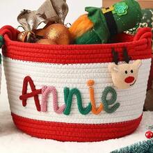 1pc Personalized Customized Christmas Basket Round Rope Storage Basket Holiday Gift Basket Holiday Storage Organizer Basket Knitted Rope Storage Bin - Multicolor - View 20