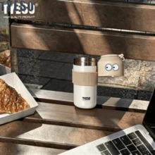 Tyeso Vacuum Insulated Water Bottle With Fun Eye Sticker Decoration 680ML Large Capacity Lightweight Portable Travel Mug For Hiking Camping Picnic Office Commute Dual Use For Hot And Cold Drinks - Apricot - View 6