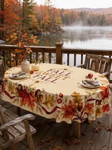 1pc Autumn Tablecloth, Fall Sweet Fall Vintage Maple Leaf Acorn Berry Bow Print Dining Table Cover, Rustic Farmhouse Style Thanksgiving Harvest Season Decor, Suitable For Kitchen Dining Room, Family Gathering, Patio And Autumn Party Setup - E - View 3