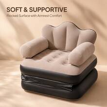 2-In-1 Inflatable Sofa Bed, Foldable Inflatable Sofa Chair With Armrests, Portable Inflatable Mattress For Camping, Home And Leisure - Beige - View 4