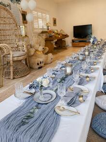 Cheesecloth Table Runner,1/6/10 Pieces Dusty Blue Cheesecloth Table Runner Boho Gauze Fabric Table Runner Rustic Sheer Runner For Wedding Birthday Baby Shower Party Boho Table Decoration - Dusty Blue - View 5