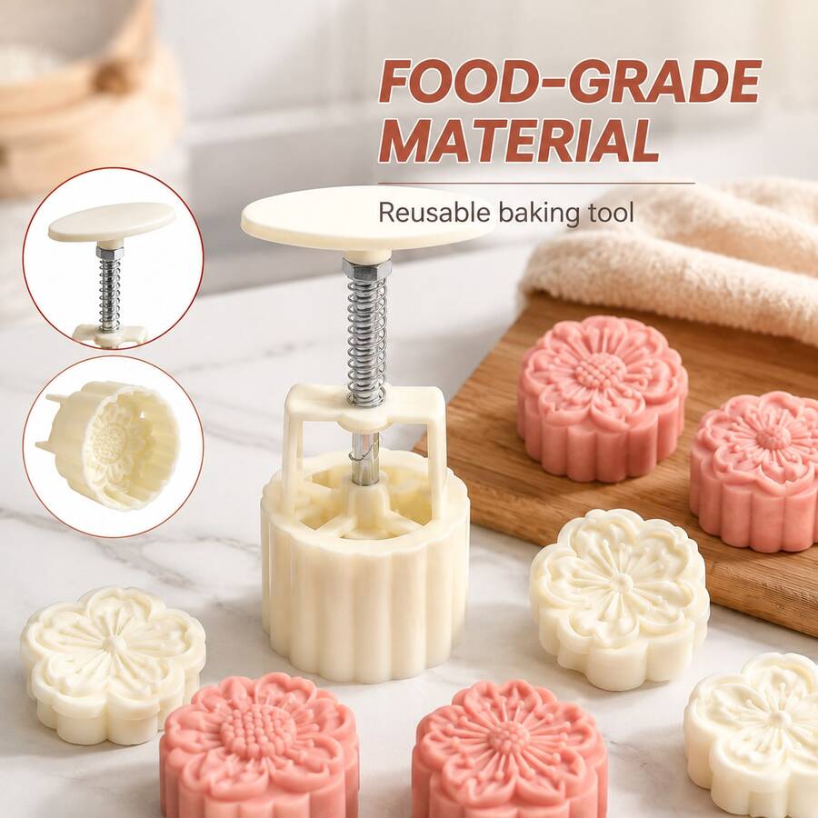 8pcs Dessert Embossing Mold Set, Plastic Mooncake Pressing Molds With Decorative Patterns For DIY Baking, Cookies And Pastries - Mooncake Mold Set 8pcs - View 1