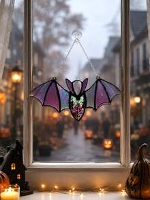 1pc Acrylic Dyed Bat Sunshine Catcher Hanging Decor, Gothic Style Car Accessory, Bat Car Pendant, Cute Rearview Mirror Decoration, Black Bat Car Charm, Sunshine Catcher Window Decor Art, Colorful Bat Pendant For Holiday Wall, Party Venue Prop - Multicolor - View 3