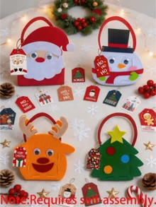 12pcs Christmas Handheld Gift Bag Set – Includes Bags Featuring Santa Claus, Snowman, And Reindeer Designs, Plus Cards And Twine. A DIY Kit Suitable For Christmas Gift Wrapping, Holiday Decor, And Themed Party Packaging. - Multicolor - View 4