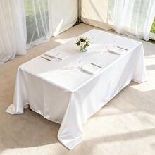 1pc Rectangular Satin Tablecloth, Suitable For Mother's Day And Holiday Decoration, Party, Banquet, Camping, Picnic, BBQ, Indoor And Outdoor Daily Use - White - View 8