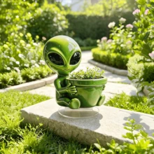 Funny Alien Handheld Flower Pot Decor, Unique Sci-Fi Garden Decoration, Weather-Resistant Outdoor Decor, Suitable For Balcony And Yard Landscape - A - View 6