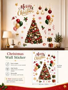 SUPSTICKER 1 Sheet Christmas Wall Stickers, Christmas Tree Gift Balloon & Ornament Design, 12.8*18.6 Inch, Home Party Decor - Christmas - View 15
