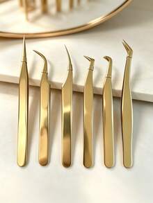 Professional Gold Stainless Steel Eyelash Extension Tweezers, Mirror Polished Gold Handle, Ultra-Precise, Lightweight, Durable And Odorless, Multi-Purpose Salon-Grade Beauty Tool, Suitable For Eyelash Extension Operations - Multicolor - View 2